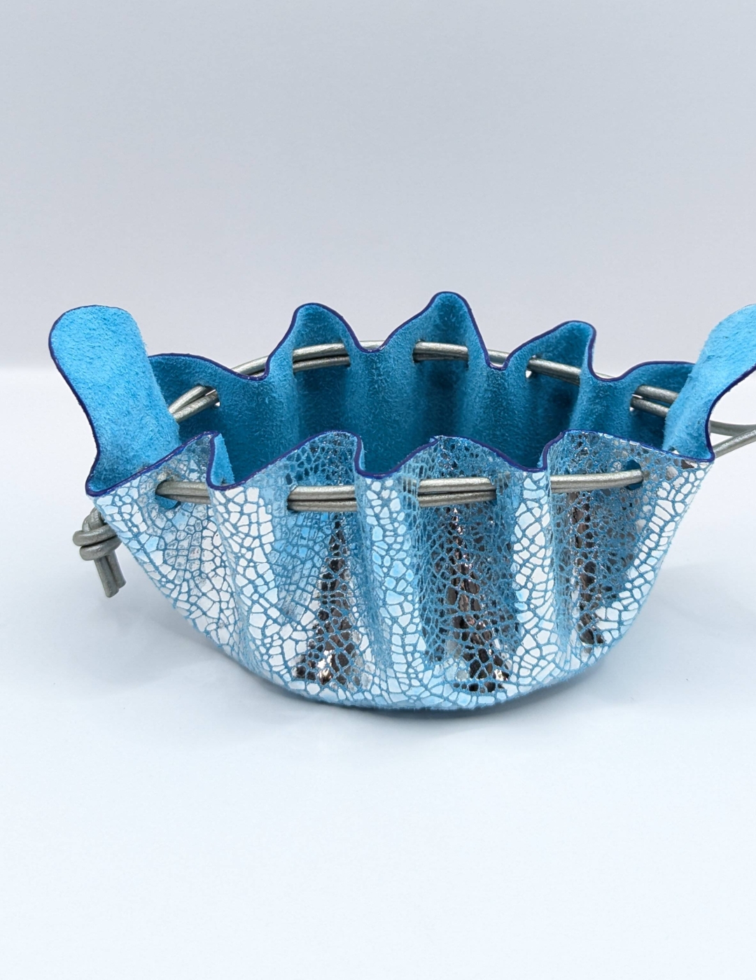 Petite bourse Bleu turquoise et argent Effet craquelé argent