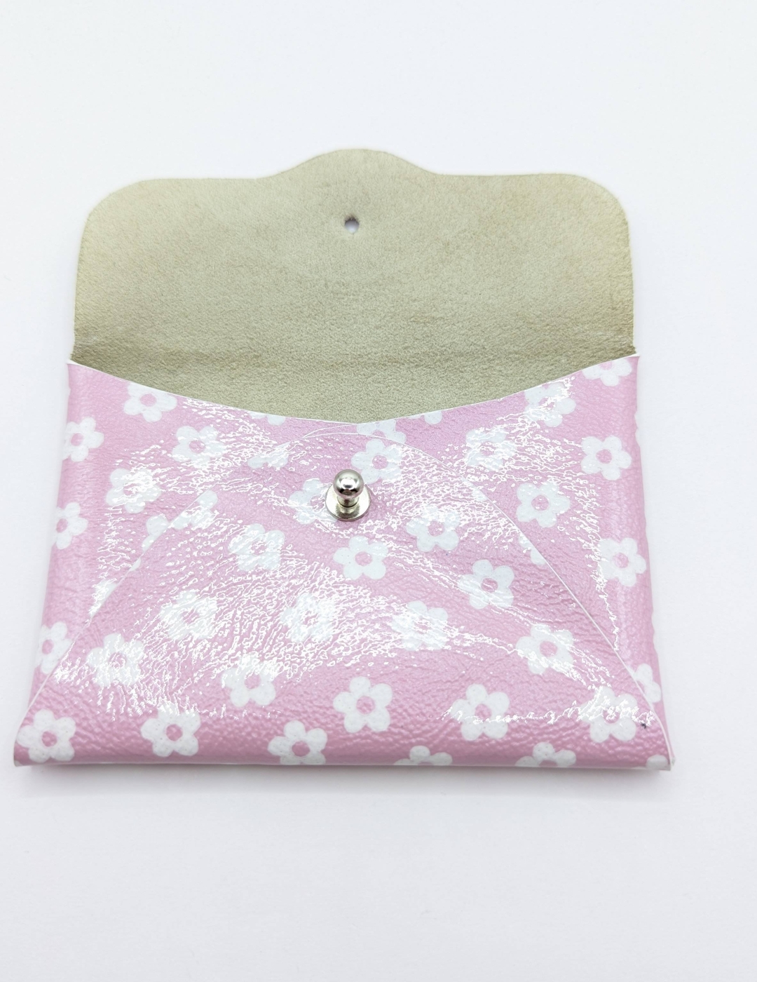 Porte-cartes Rose clair à petites fleurs blanches