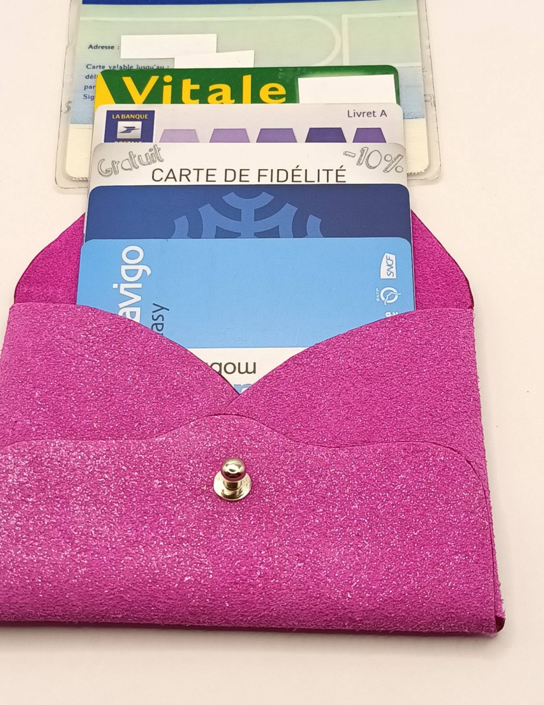 Porte-cartes Rose velours pailleté