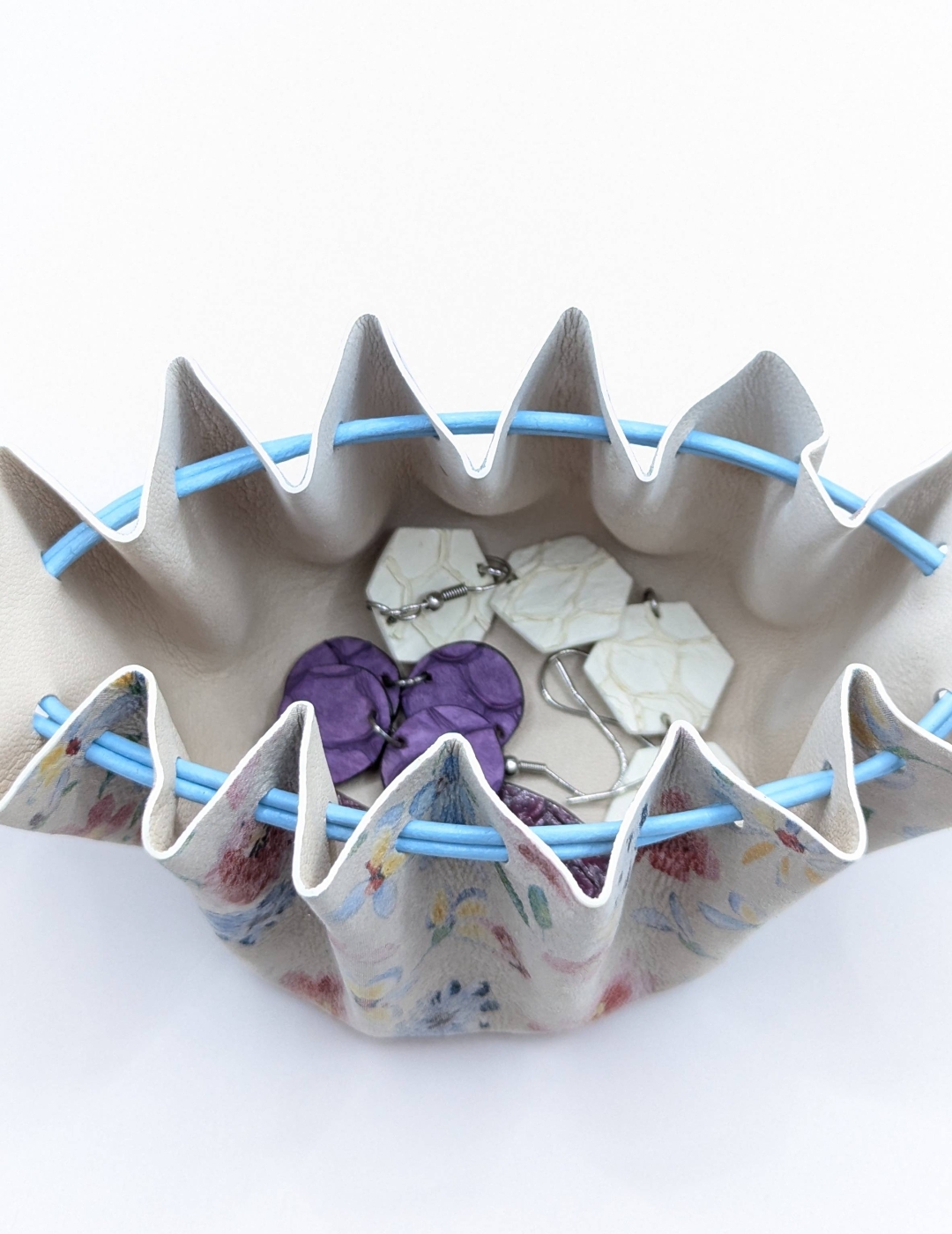 Grande bourse Blanc fleuri Touché velours