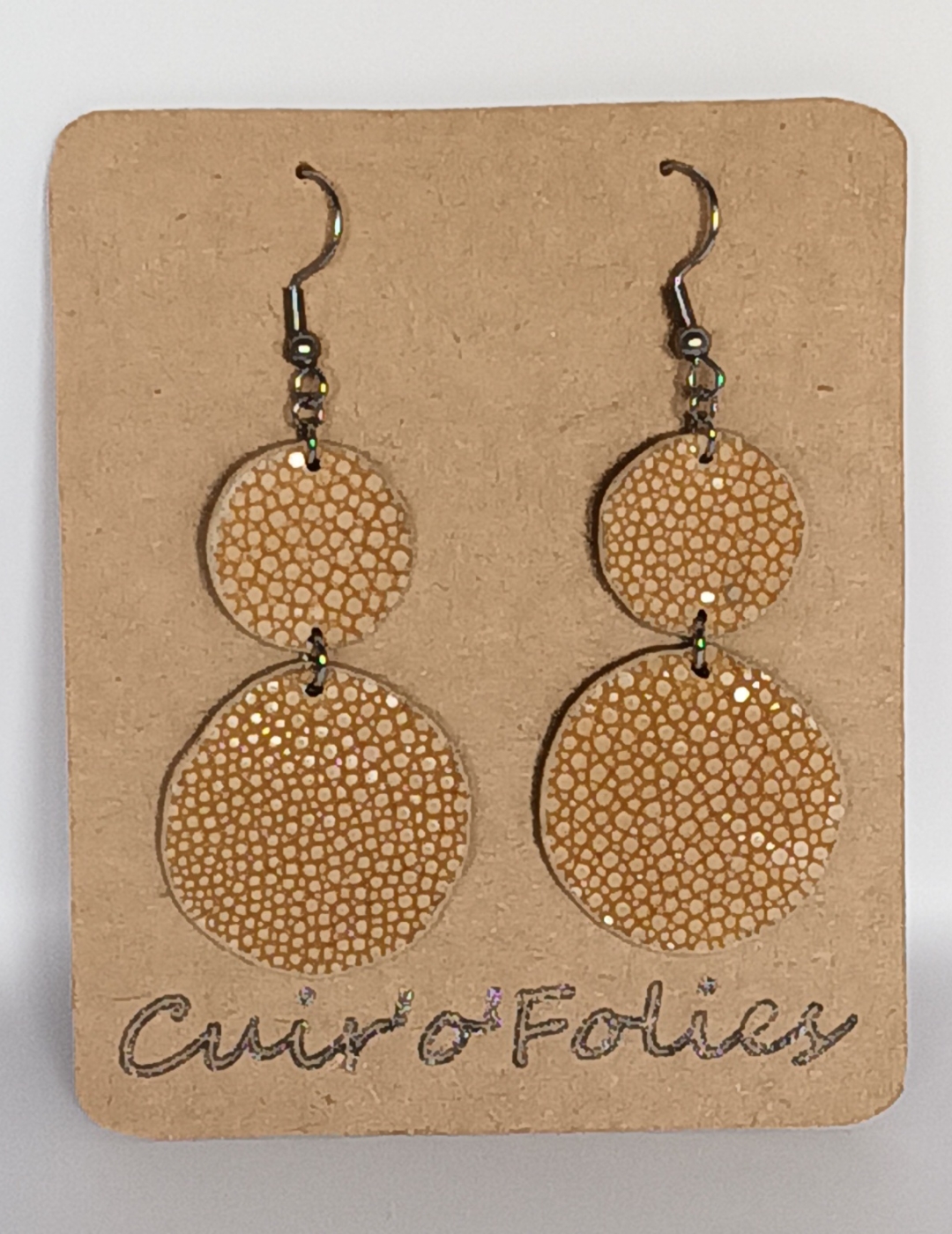 Boucles d’oreilles double rond en galuchat café au lait