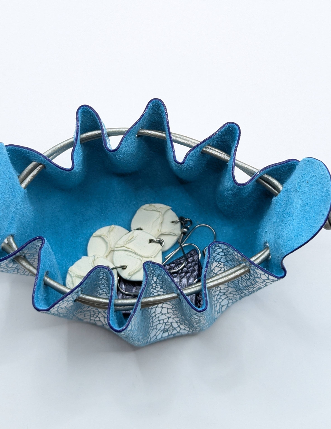 Petite bourse Bleu turquoise et argent Effet craquelé argent