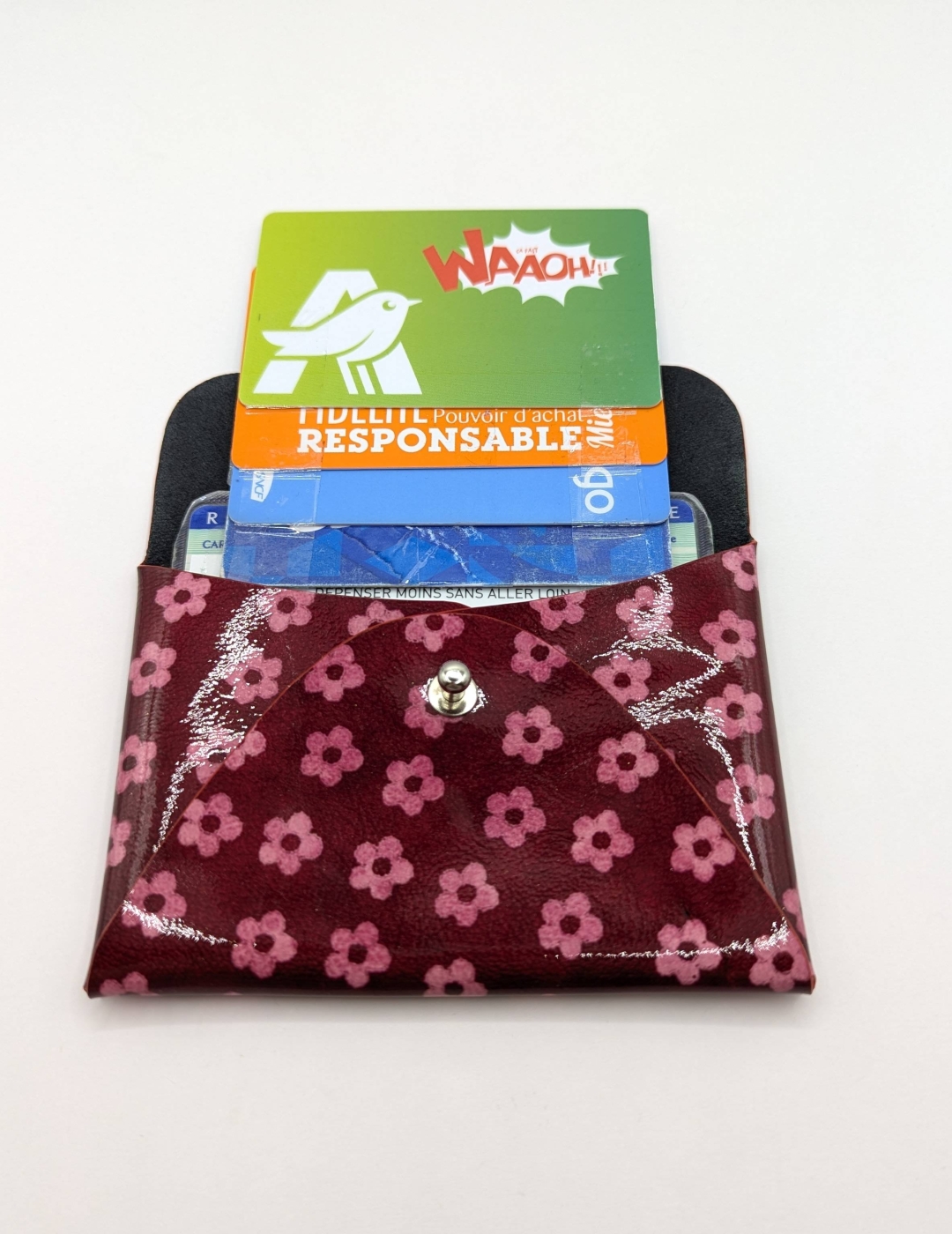 Porte-cartes Rouge à petites fleurs rose