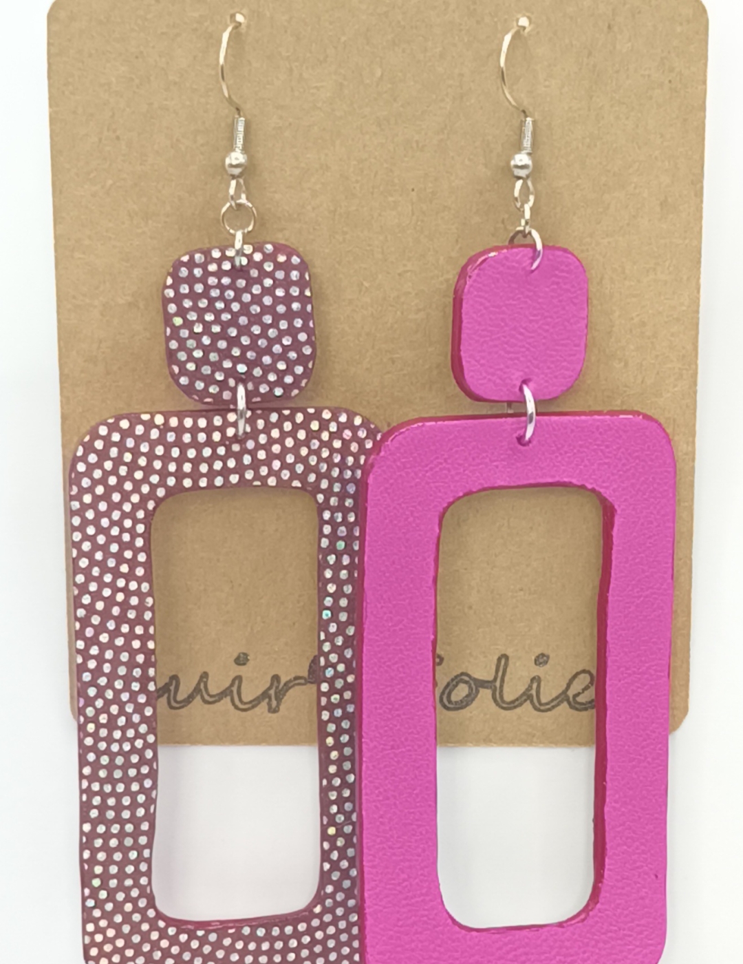 Grandes Boucles d’oreilles rectangulaire bordeaux pailleté