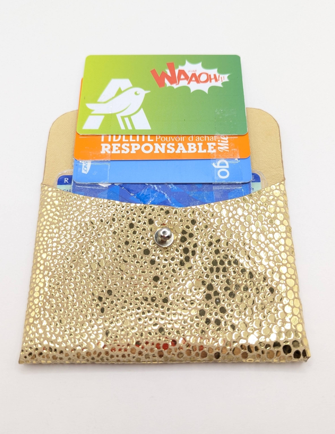 Porte-cartes Doré imitation grain galuchat