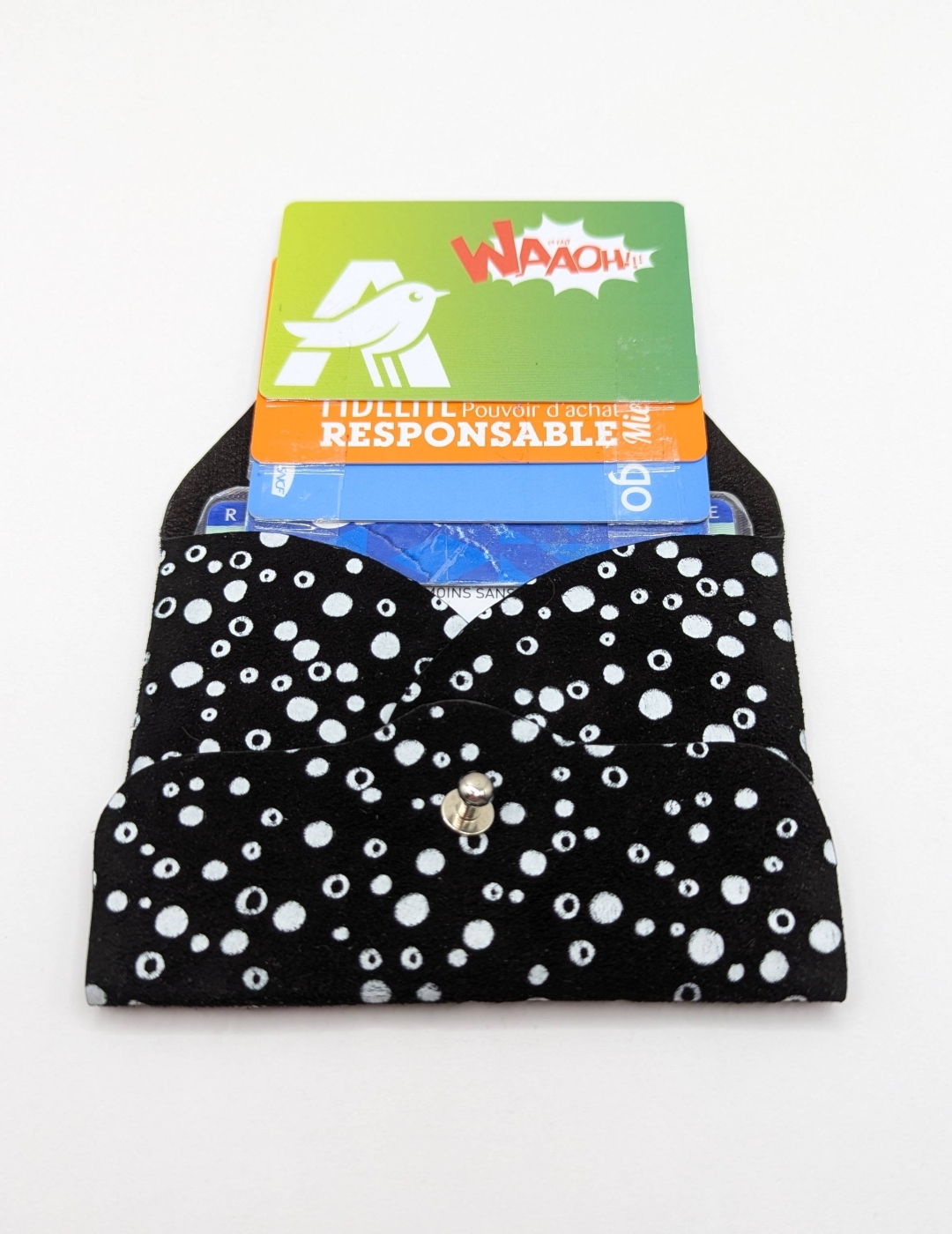 Porte-cartes Noir motif bulles blanches