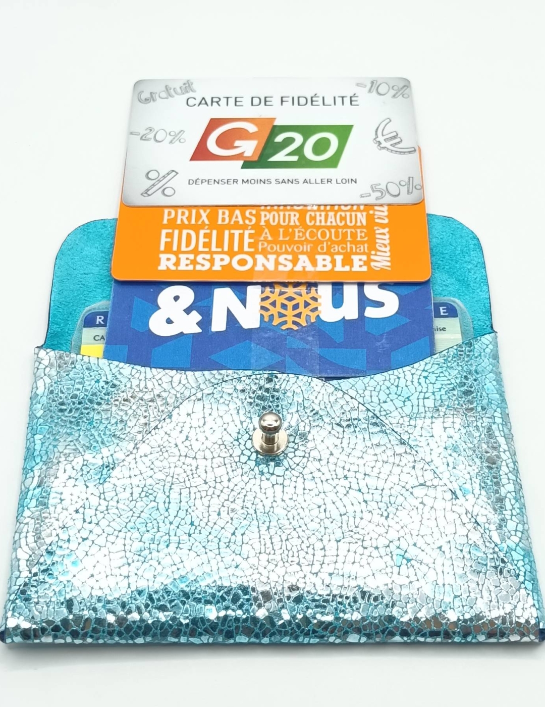 Porte-cartes Bleu craquelé argenté