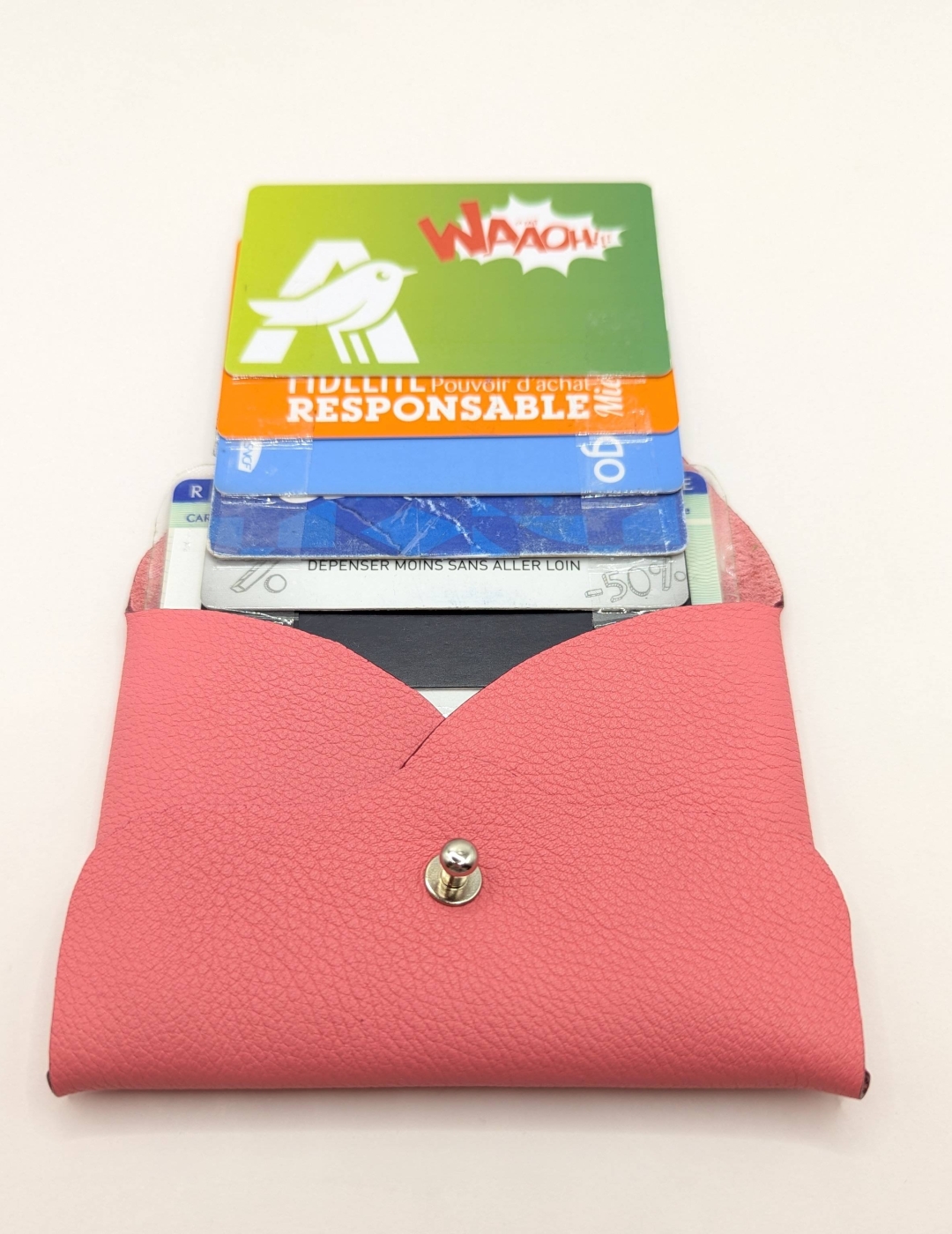 Porte-cartes Rose saumon grainé