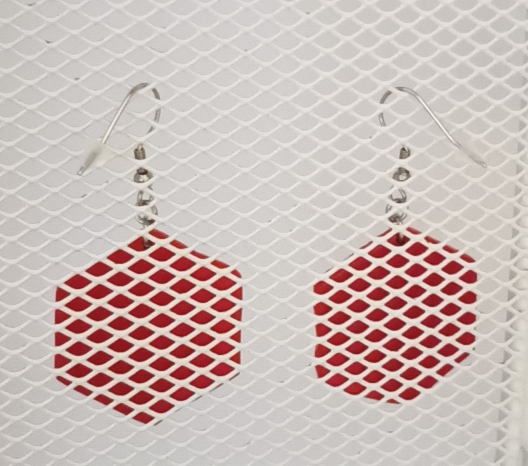 Boucles d’oreilles grand hexagone en galuchat rouge