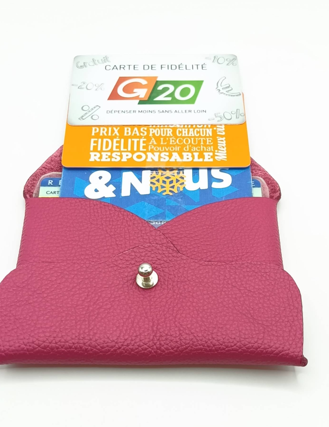 Porte-cartes framboise grainé