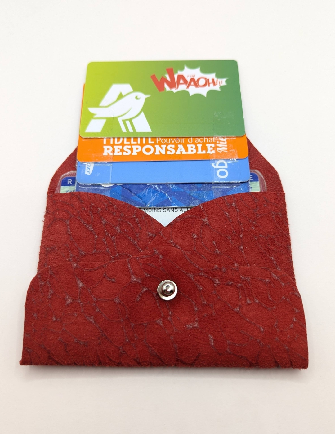 Porte-cartes Rouge velours effet nervuré