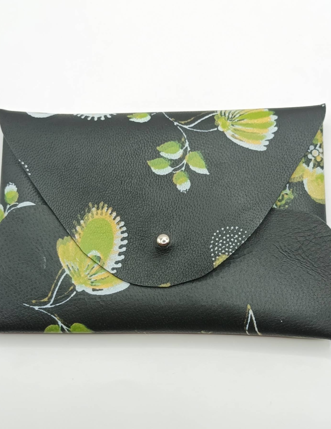 Porte-cartes Noir à fleurs vertes