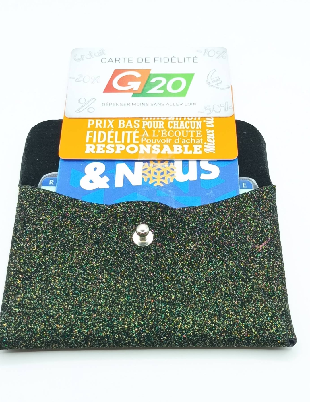 Porte-cartes Noir pailleté vert