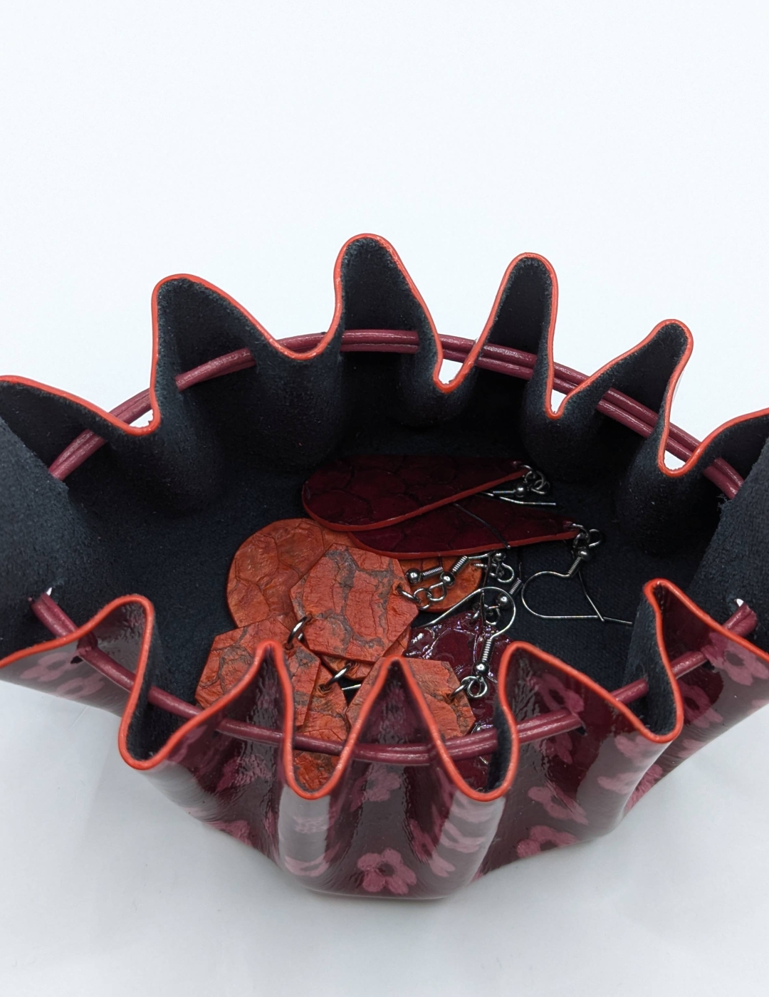 Grande bourse Rouge cerise Motif petites fleurs