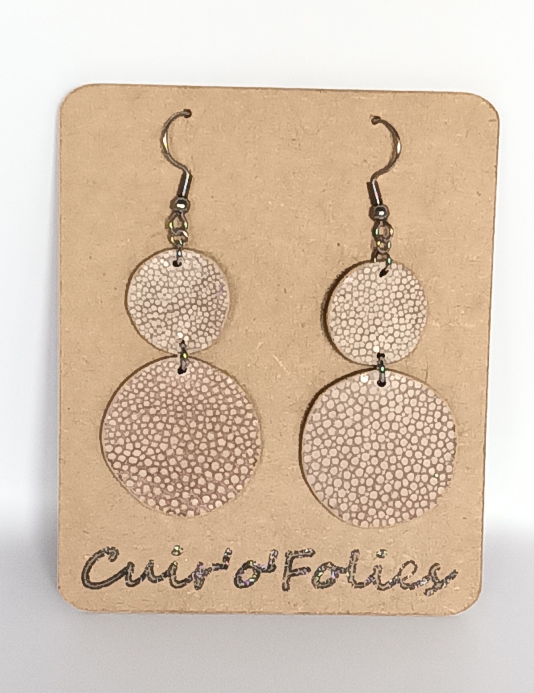 Boucles d’oreilles double rond en galuchat gris beige