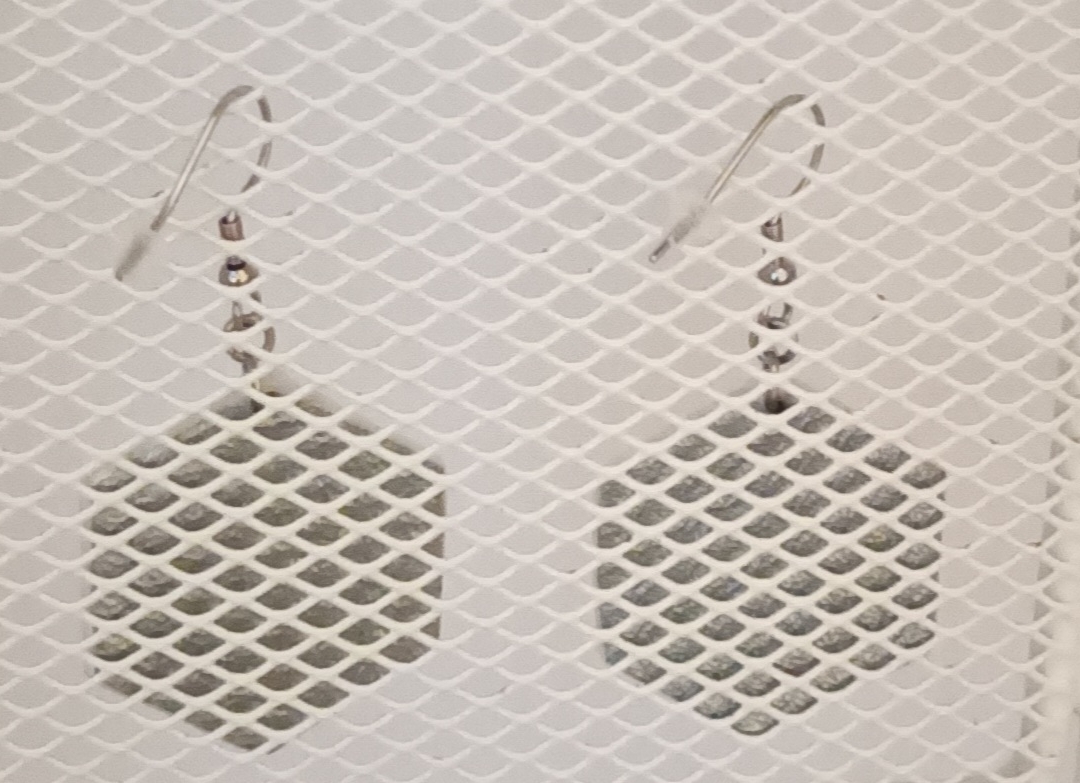 Boucles d’oreilles grand hexagone en galuchat  argent métallisé