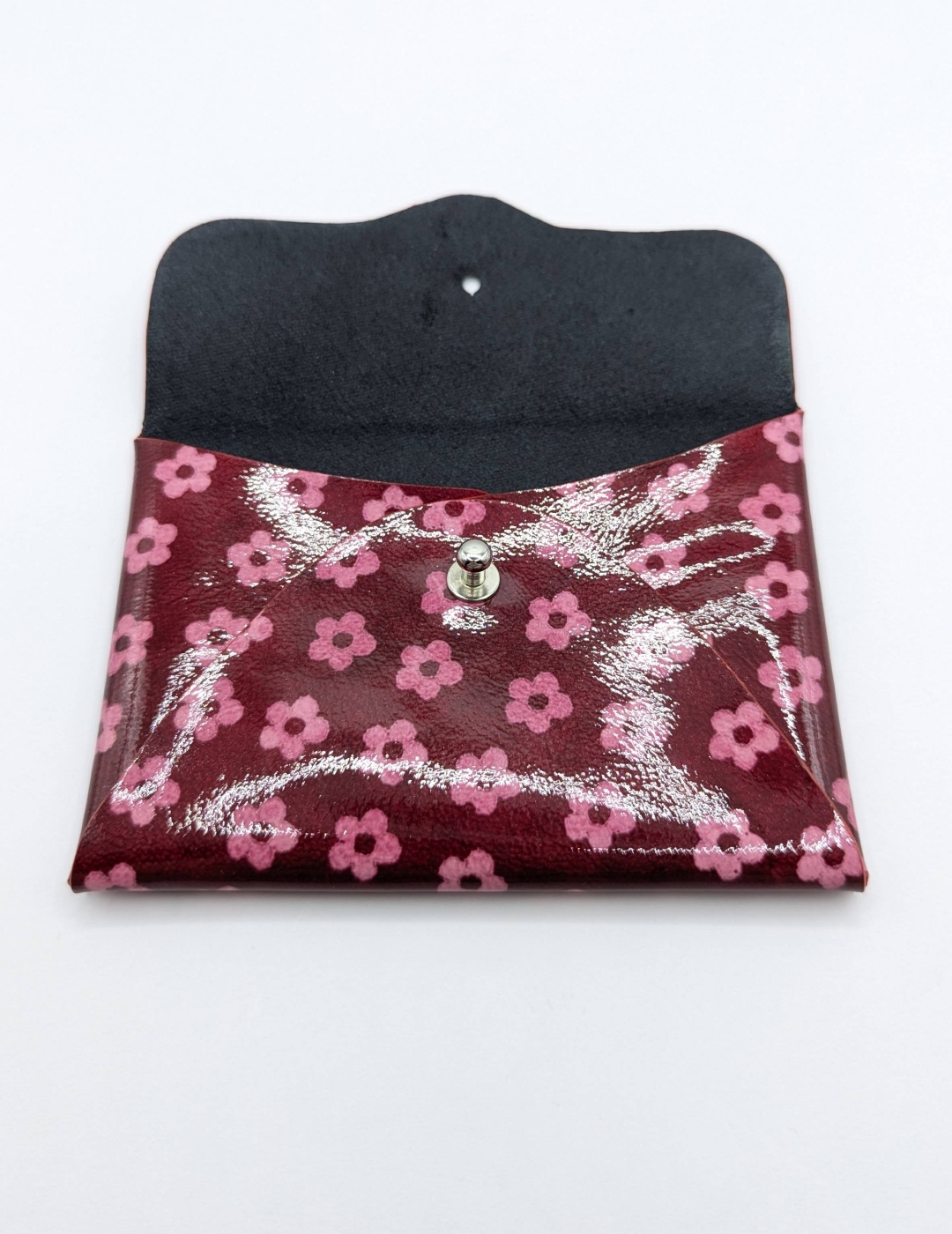 Porte-cartes Rouge à petites fleurs rose