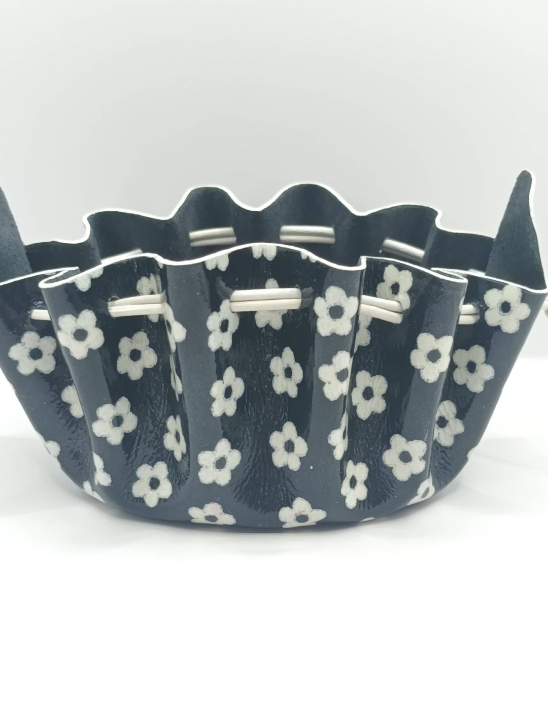 Grande bourse Noir Motif petites fleurs