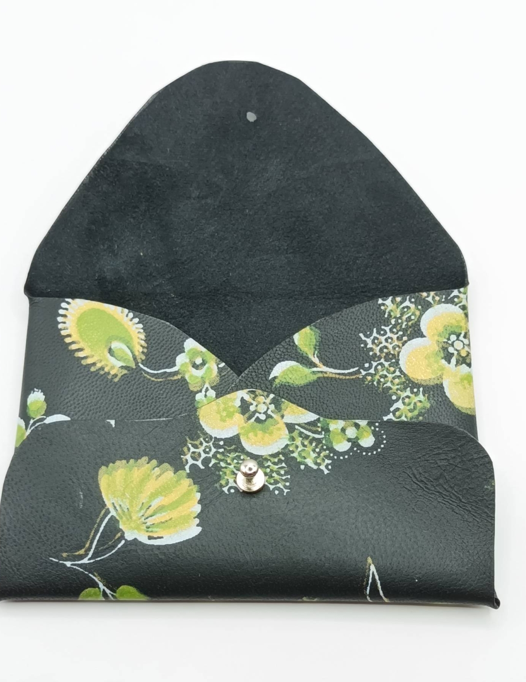 Porte-cartes Noir à fleurs vertes