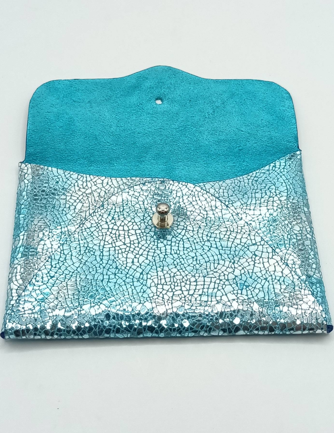 Porte-cartes Bleu craquelé argenté