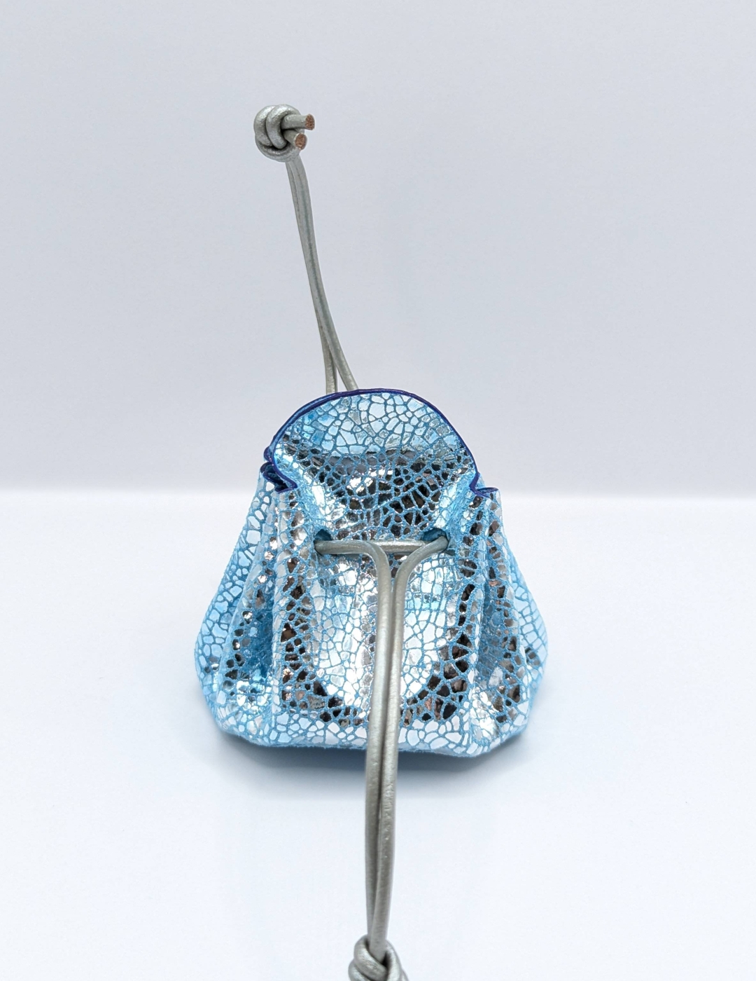 Petite bourse Bleu turquoise et argent Effet craquelé argent