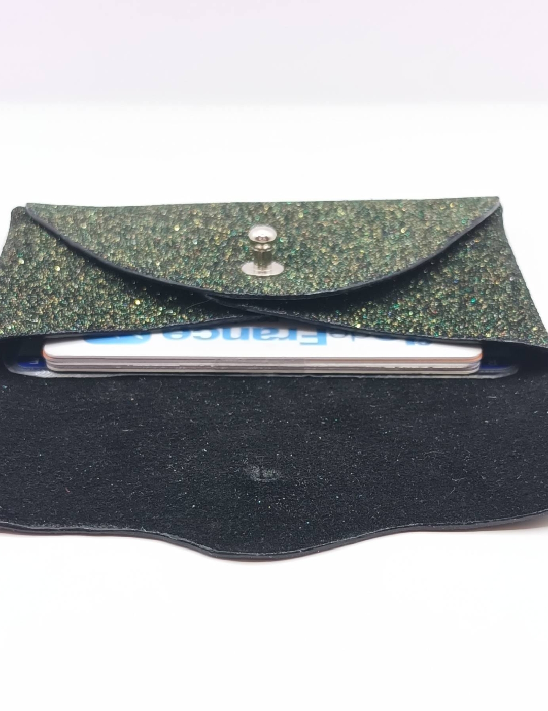 Porte-cartes Noir pailleté vert