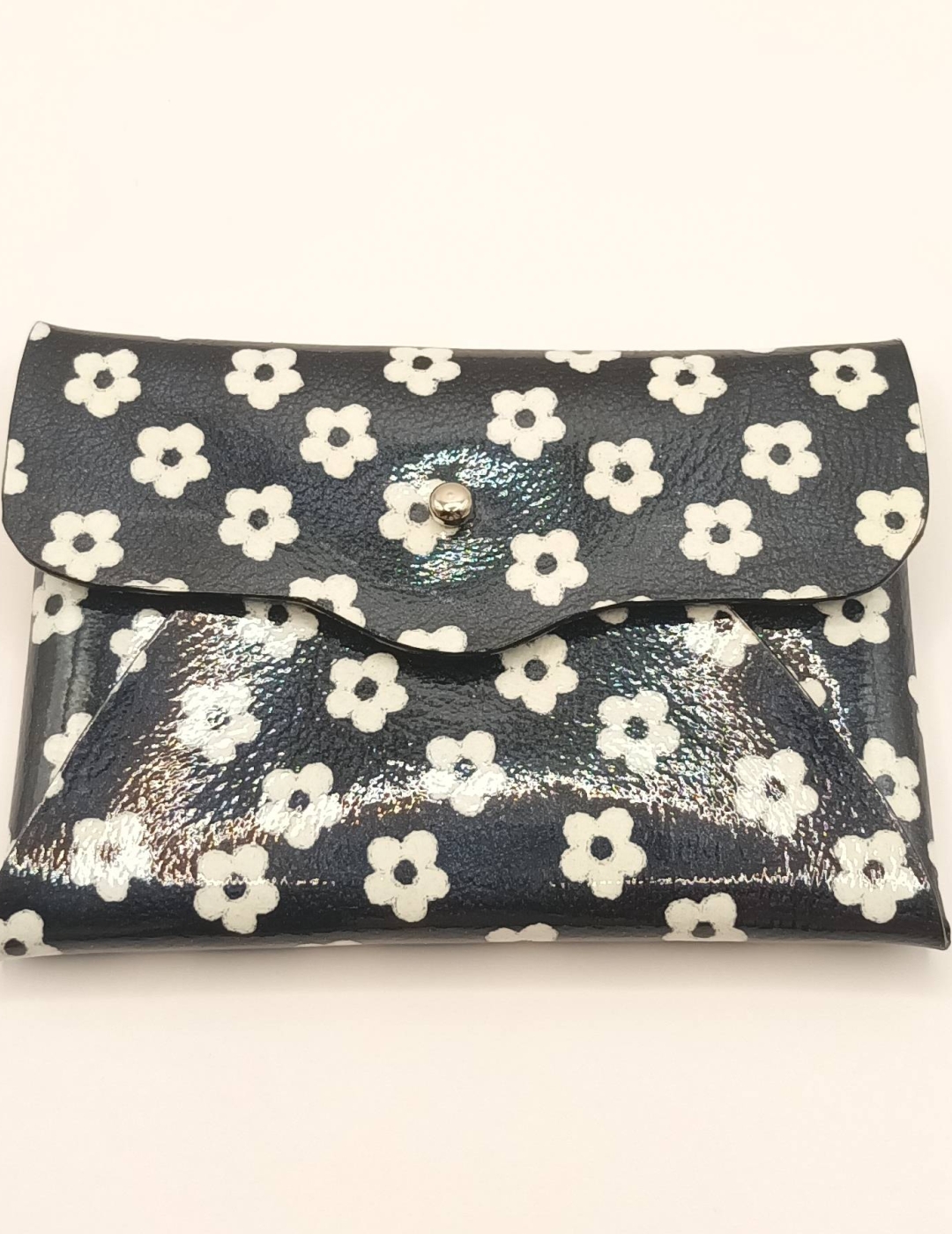 Porte-cartes Noir à petites fleurs blanches