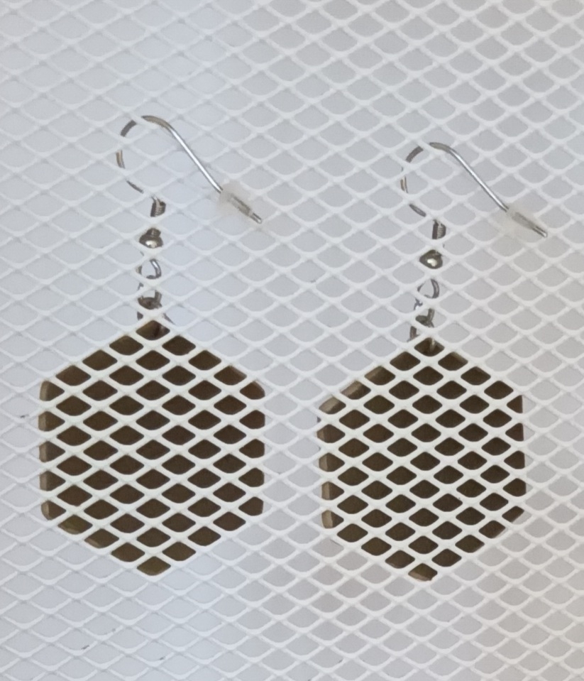 Boucles d’oreilles grand hexagone en galuchat  café au lait
