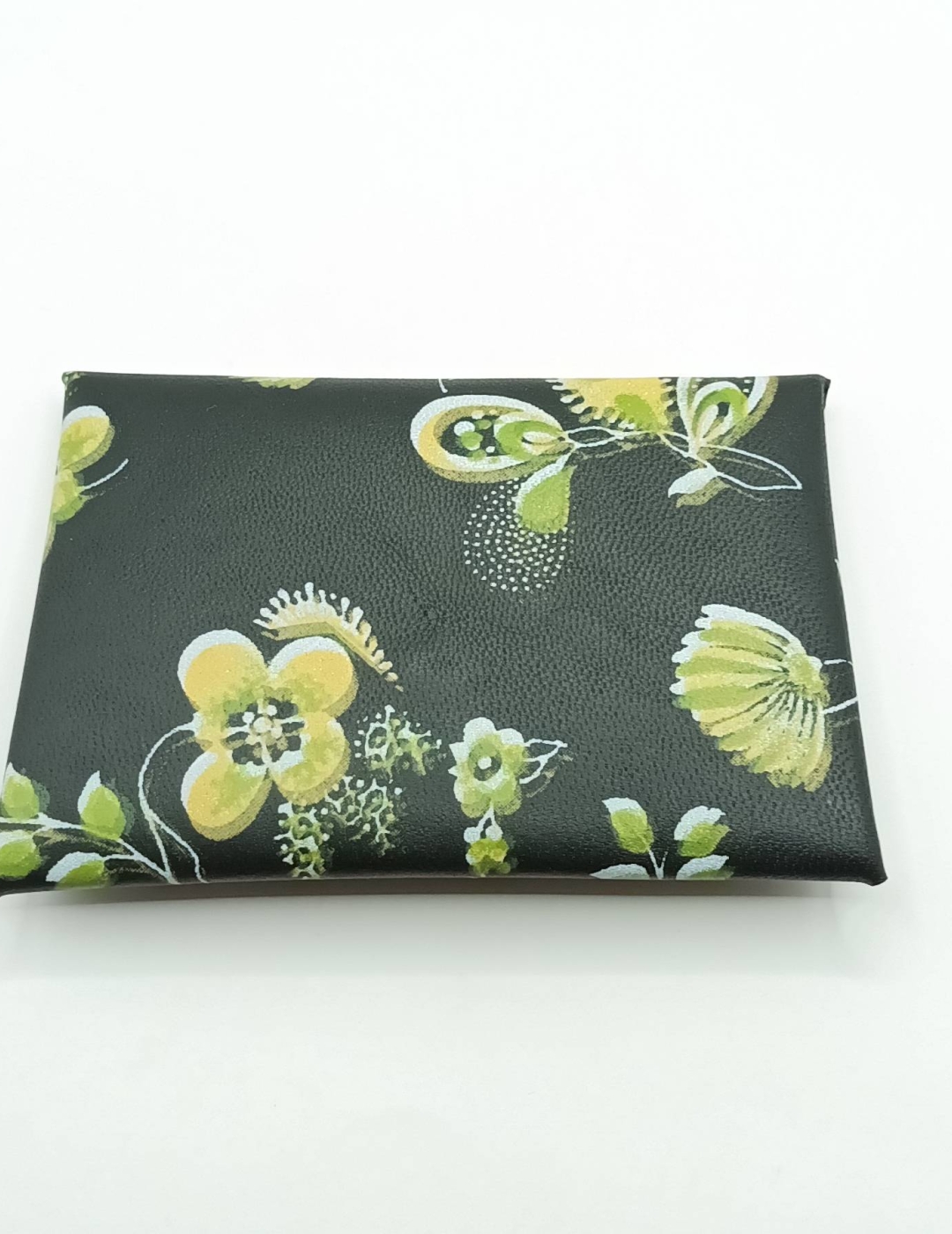 Porte-cartes Noir à fleurs vertes