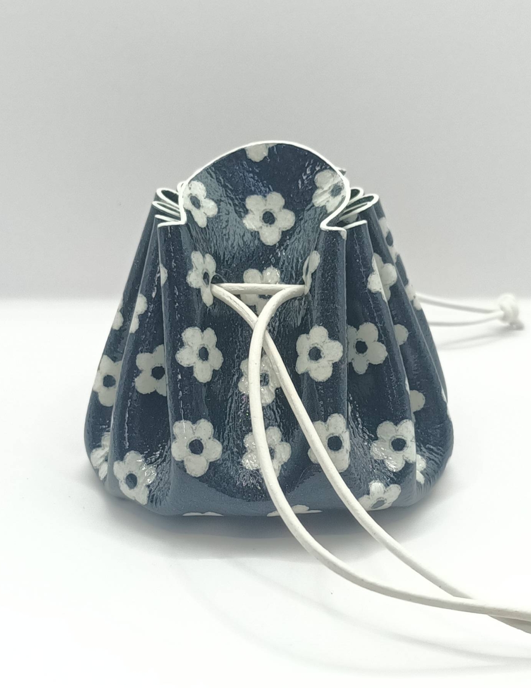 Grande bourse Noir Motif petites fleurs