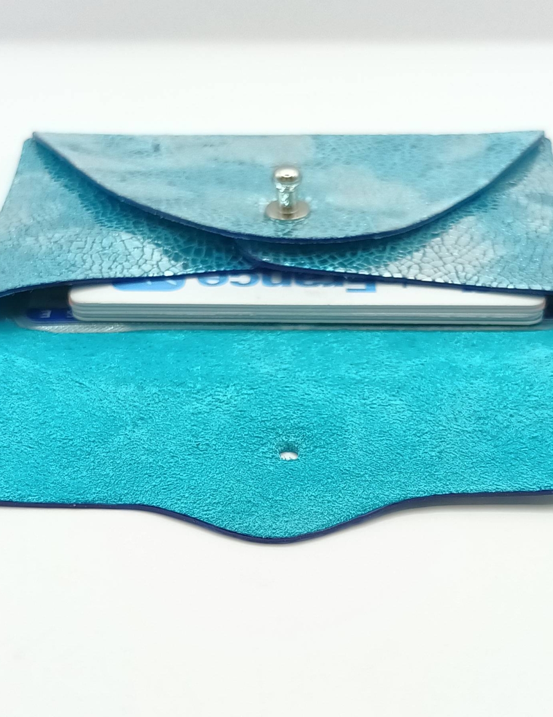 Porte-cartes Bleu craquelé argenté