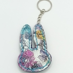Porte-clés lapin fleuri pastel et bleu lagon