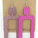 Grandes Boucles d’oreilles rectangulaire bordeaux pailleté