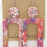 Grandes Boucles d’oreilles rectangulaire rouge fleuri