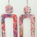 Grandes Boucles d’oreilles rectangulaire rouge fleuri