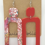 Grandes Boucles d’oreilles rectangulaire rouge fleuri