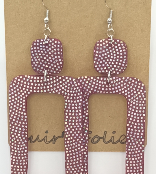 Grandes Boucles d’oreilles rectangulaire bordeaux pailleté