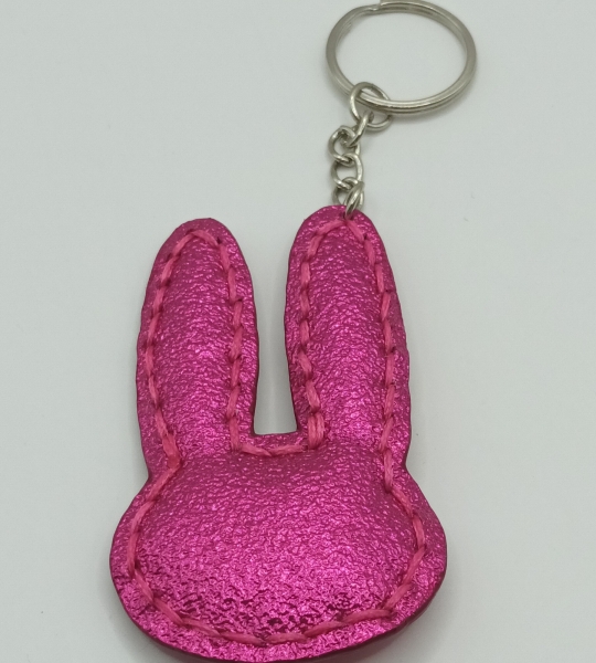 Porte-clés lapin rose pailleté et rose